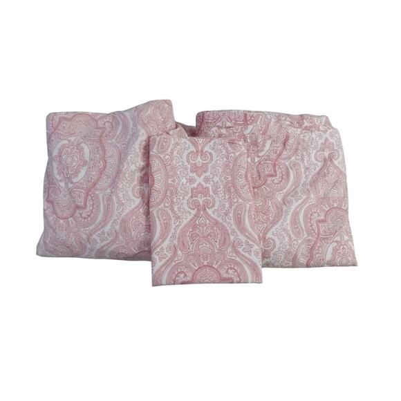 Ralph Lauren RLL Red White Paisley Medallion King Sheet Set Cotton Flaw - Picture 1 of 12